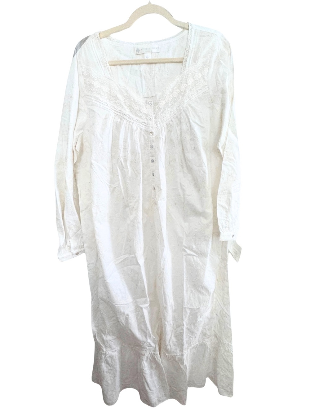 Eileen West Lace and Embroidered Maxi Cotton Nightgown NWT Size Large